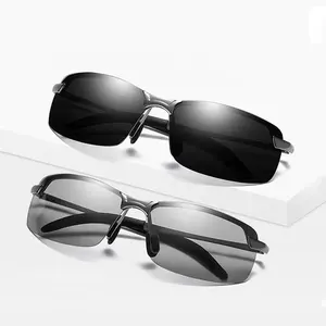 Nachtkijker Mannen Anti-Glare Rijbril Half Frame Gepolariseerde Zonnebril Voor Bestuurder Uv400 Dag-En Nachtbril