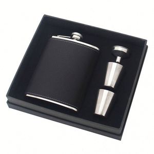 Ensemble de flacons à whisky en cuir épaissi avec verre à shot et entonnoir, coffret cadeau de flacons à liqueur en acier inoxydable - Product Image 4