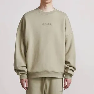 Custom heavy 100 cotton french terry crew neck sweatshirts embroidered logo customized 3d embossed crewneck sweatshirt