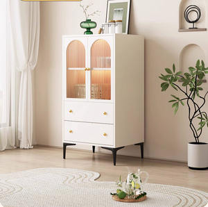 <span class=keywords><strong>Buffet</strong></span> de rangement à plusieurs tiroirs en bois massif à rayures verticales crème moderne français pour le salon - Product Image 2