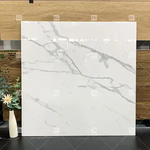 600x600 800x800 Porcelanato Glazed Tile Full Body Polished Glossy Surface Carrara White Marble Look Tile