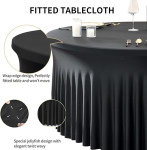 Khăn trải bàn tròn Spandex màu đen 120 inch được trang bị cho bàn 60 inch, khăn trải bàn tròn 5ft co giãn - Product Image 5