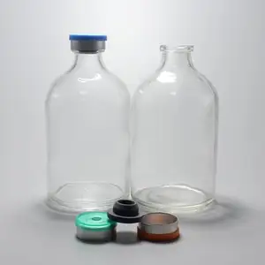 50ml 100ml 250ml 500ml ברור אמבר זכוכית עירוי בקבוק עם פקק גומי אלומיניום פלסטיק כובע USP typeI,II, III