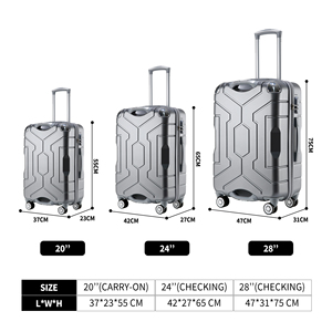 Wholesale 20 24 28 Inch Silver <strong>Grey</strong> Fashionable Simple PC ABS Spinner <strong>Suitcase</strong> Double Handle Durable Lightweight Outdoor - Product Image 4