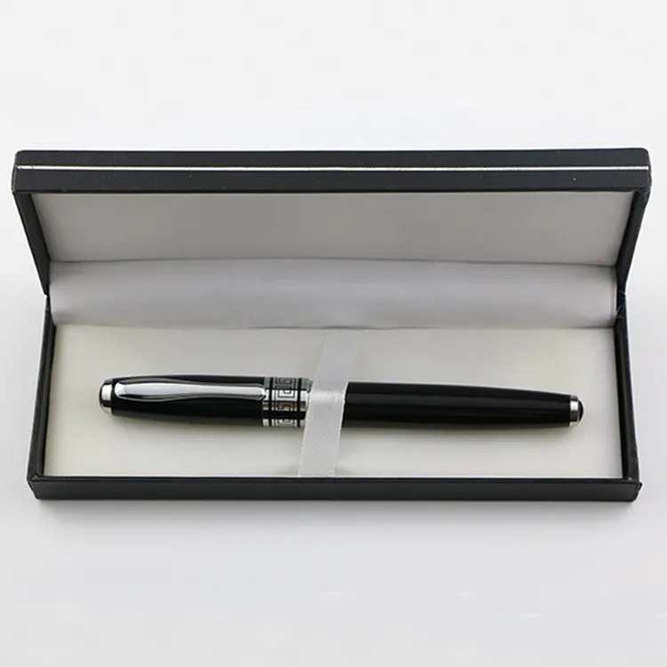 Lüks ofis kalemi özel stil ağır siyah erkekler hediye moda gümüş kalem kutu seti Metal bilye kalem ile Logo