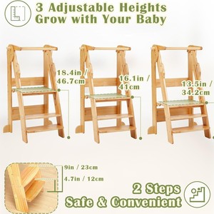 Wooden Kids <b>Step</b> Stool With Railings Solid Wood Safety Design For <b>Kitchen</b> Bathroom Use - Product Image 4