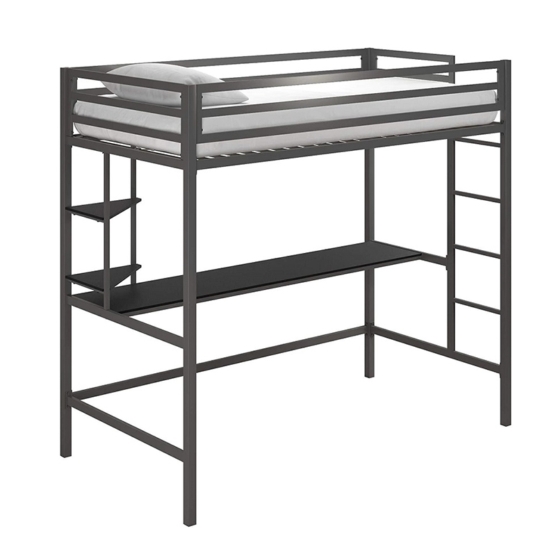 Moderno industrial forte gêmeo tamanho inteiro loft mesa prateleiras preto metal bico cama