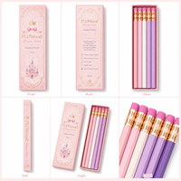 FLOWood Série Princesse – Lot de 5 Crayons Graphite HB avec Gomme Rose et Virole Or Rose – Coffret Cadeau pour Filles et Enfants – Fournitures Scolaires
