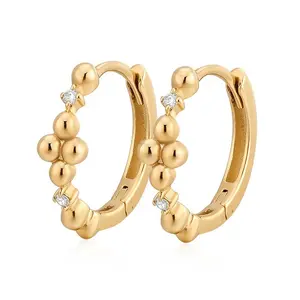 Gemnel modern jewelry women fashion brass small hoop design diamond beaded huggie hoop earring