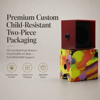 Boîte personnalisée réutilisable à double compartiment, résistante aux enfants, avec bouton poussoir CR, base pour art graffiti, découpe arquée pour affichage, emballage THC-A Rosin, OEM