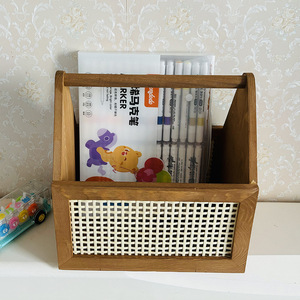 Nueva caja de almacenamiento de madera maciza con asa, cesta de mimbre, almacenamiento para el hogar para artículos diversos, refrigerios y juguetes, estilo Instagram. - Product Image 1