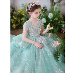 Sommer grün 3 bis 14 Satin Boutique Blume Mädchen Kleider Prinzessin Kinder Performance Kleidung tragen Kinder Abend Party Kleid - Product Image 6