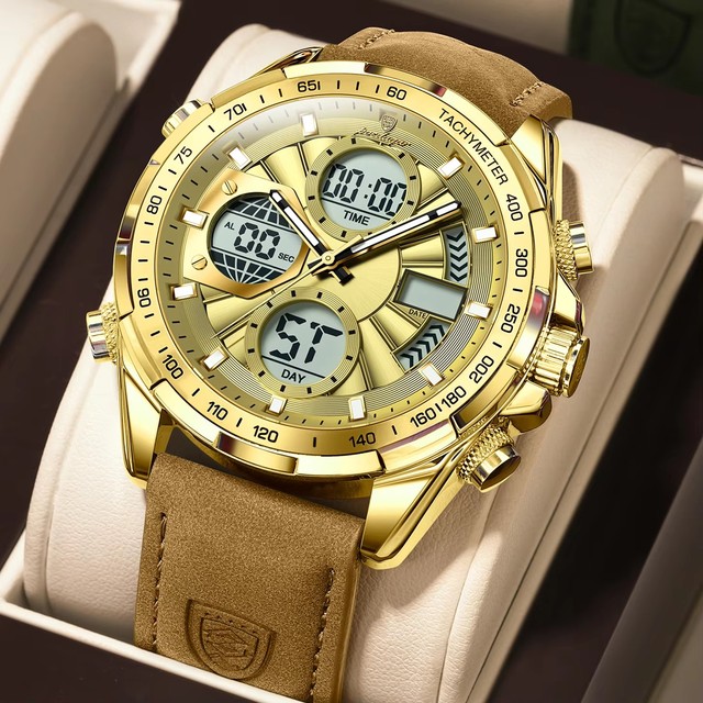 POEDAGAR E108 Quartz Digital Wristwatch Alarm Stopwatch LED Chronograph Back Light Dual Time Display Waterproof Watches for Men