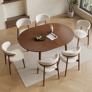 Set Tavolo da Pranzo Allungabile in Legno Massello Stile <span class=keywords><strong>Vintage</strong></span> Francese, Tavoli e Sedie Pieghevoli Rotondi e Ovali per Piccole Cucine - Product Image 1