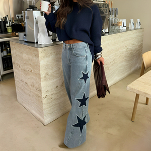 <span class=keywords><strong>Jeans</strong></span> da <span class=keywords><strong>Donna</strong></span> Channel Fashion con Patchwork a Stella, Gamba Dritta, Vita Media, Decorati con Perle, Stile <span class=keywords><strong>Boyfriend</strong></span> Effetto Vissuto, Tendenza 2026 - Product Image 3