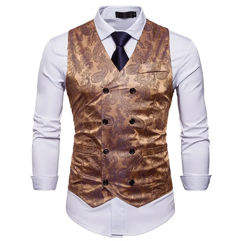 England style slim fit double breasted waistcoat casual print suits men's vests