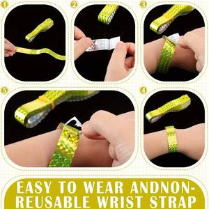 Bracelets VIP à paillettes de forme large avec logo, personnalisables, couleur or et bleu, jetables - Product Image 6