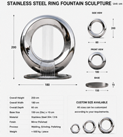 Fontaine d'eau en acier inoxydable de grande taille BSA, sculpture en forme d'anneau, poli miroir 304/316L avec éclairage LED, adaptée aux villas et hôtels