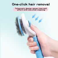 Brosse de toilettage automatique pour animaux de compagnie, bleue bicolore, avec manche ergonomique, brosse à picots en acier anti-rayures pour animaux à poils longs ou courts