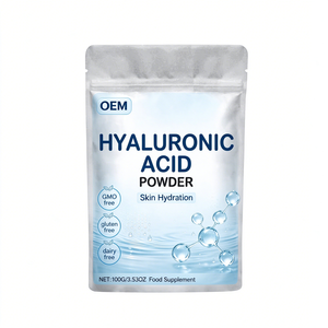 Poudre d'acide hyaluronique pur en gros OEM, végétalienne, 100g en vrac, pour le soutien de la peau et des articulations, soluble dans l'eau - Product Image 1