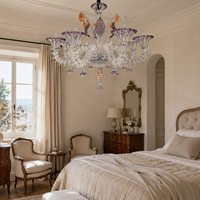 Lustre en cristal de verre de Murano fait à la main avec douille E12, taille moyenne, pour l'éclairage de hall d'hôtel de luxe et d'entrée de villa