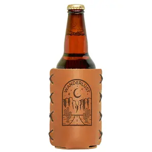 Custom Your Style Wholesale Blank Insulated Beer Can Holder Leather Stubby Holder With Logo