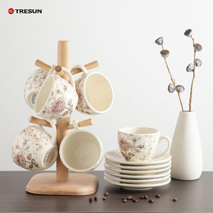 Wholesale <strong>Espress</strong> Decal Multicolor Rose Flower Arabic Coffee Tea Set of 6 Mocha Ceramic Cappuccino <strong>Cup</strong> and Saucer Set with Roses - Product Image 3