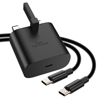 Cargador de Carga Súper Rápida USB Tipo-C de 25 W con Enchufe del Reino Unido y Certificación UKCA para Samsung S21 para iPhone OTG OVP para Uso con Cámara y Auriculares