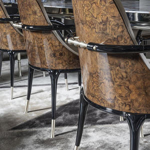 Chaise <span class=keywords><strong>de</strong></span> salle à manger italienne <span class=keywords><strong>de</strong></span> luxe légère Chaise <span class=keywords><strong>de</strong></span> salle à manger décorée <span class=keywords><strong>de</strong></span> bavures en <span class=keywords><strong>noyer</strong></span> noir Chaise <span class=keywords><strong>de</strong></span> riz en cuir microfibre givré Villa - Product Image 2