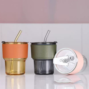 แก้วน้ำแบบมีหูจับ ขนาด 400 มล. ทนความร้อน พร้อมปลอกหนัง แก้วน้ำสำหรับเดินทาง ใส่กาแฟ นม ชา พร้อมหลอดดูด สกรีนโลโก้ได้ - Product Image 5