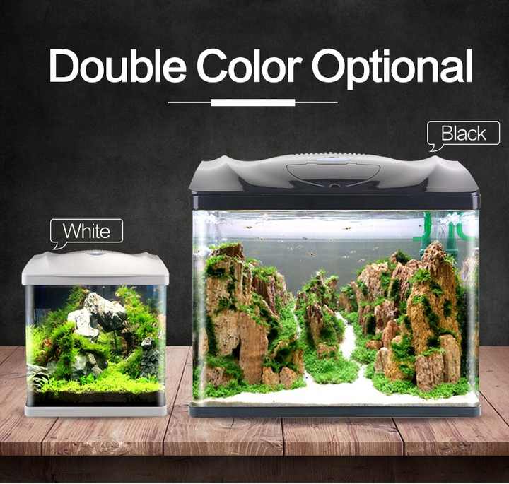 Akuarium Pintar 29L, Akuarium Meja Kurva Tropis Tangki Ikan dengan Lampu  LED dan Pompa Mini