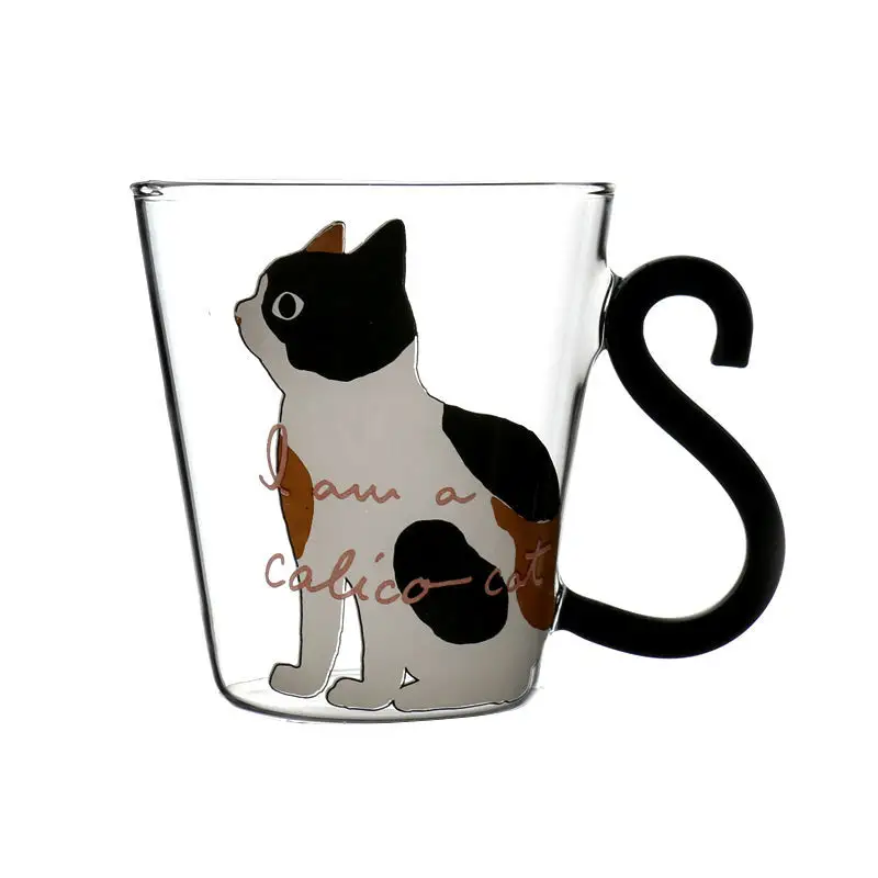 Taza de café de vidrio de alta moda, artículos de beber respetuosos con el medio ambiente, vasos en forma de gato de una pared, tazas de borosilicato