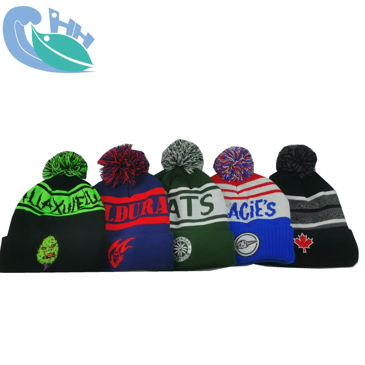 Promotie Populaire Beanie Hoeden Jacquard Gebreide Beanie Multicolor Pom Winter Beanie Hoed Outdoor Ski Warme Winter Gebreide Muts