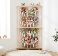 Étagère de rangement autoportante en bois à accès ouvert pour animaux en peluche, organisateur de jouets en forme de zoo, 4 niveaux, style bohème, avec hamac en macramé pour jouets