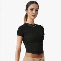 T-shirt de yoga respirant imprimé à manches courtes pour femme, col rond en Spandex/Nylon, idéal pour l'extérieur - Vente en gros