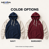 Sweat à capuche décontracté pour homme à blocs de couleur avec manches raglan contrastantes et poche kangourou, personnalisable avec logo, vente en gros, prix bas, OEM