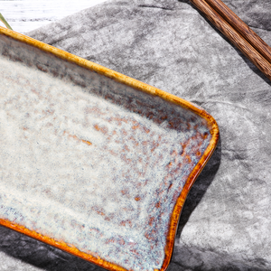 Plato Rectangular <span class=keywords><strong>de</strong></span> Postre <span class=keywords><strong>de</strong></span> <span class=keywords><strong>Porcelana</strong></span> Ecológica Estilo Western Vintage <span class=keywords><strong>de</strong></span> 8 Pulgadas con Esmalte <span class=keywords><strong>de</strong></span> Color Reactivo Único y Bordes Reactivos - Product Image 5