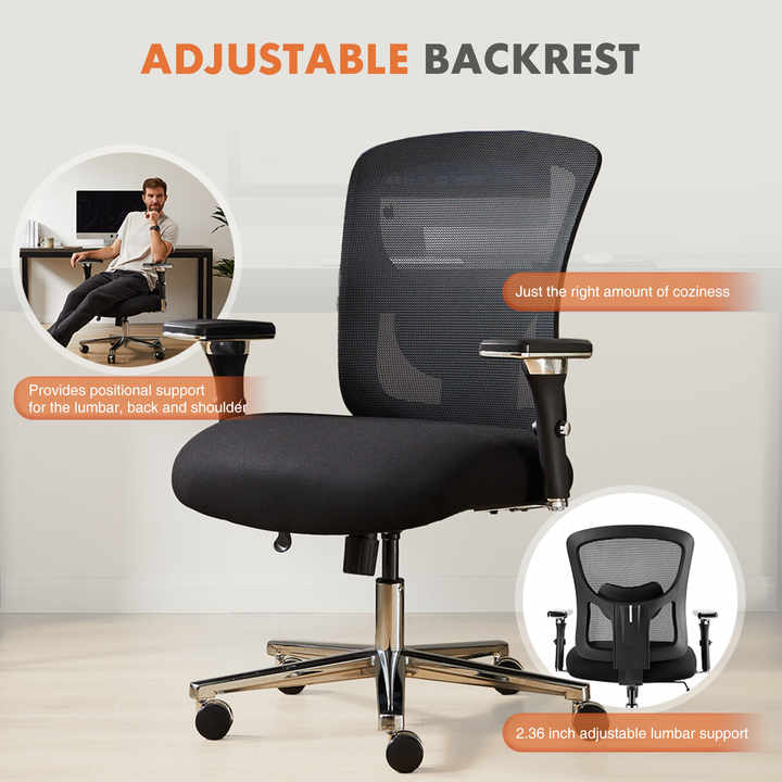 FCJ Modern Large and Tall Office Chair Adjustable Height and Headrest PU Fabric Iron/Steel/Nylon Materials for Home Office