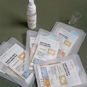 R Masker Wajah kolagen Ultra tipis, lapisan kolagen terhidrolisasi, masker Anti Keriput, Larut, Film kolagen sutra prima tinggi