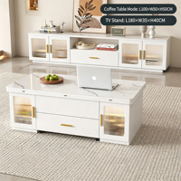 Table basse multifonctionnelle 2-en-1 pliable et mobile, table à manger polyvalente moderne avec plateau en verre, convertible pour salon