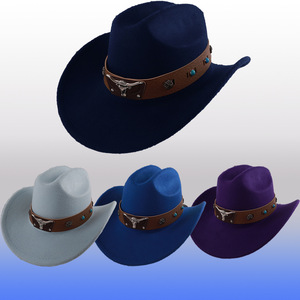 Sombrero de Vaquero Rojo de Fieltro con Ala Ancha y Cinturón con Cabeza de Toro, Sombrero Occidental de Moda para Hombres y Mujeres, Ropa de Exterior, Primavera 2025 - Product Image 4