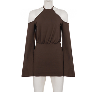Vestido mini sexy de fiesta con espalda descubierta, cuello halter, hombros descubiertos, corte acampanado, holgado y ajustado al cuerpo para mujer - Product Image 6