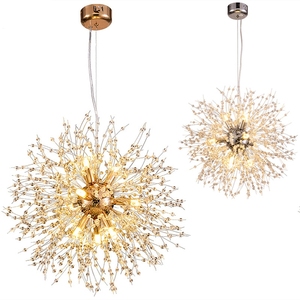 Lampadario a Sospensione Moderno in Cristallo a Forma <span class=keywords><strong>di</strong></span> Soffione, Illuminazione <span class=keywords><strong>di</strong></span> Lusso per Interni in Metallo Dorato e Cromato, Lampadario LED a Fiore per Ristoranti e Hotel - Product Image 1
