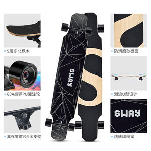 Planche à roulettes longue Sums Pintail 32 pouces antidérapante pour adultes, style tendance avec design noir et bois - Product Image 4