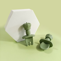 Ensemble cuillère et fourchette résistant à la chaleur, prise en main facile, pour bébé et tout-petit, en silicone sans BPA, à pointe souple, pour l'apprentissage de la mangeoire