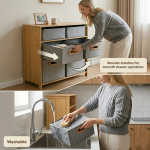 Mobiletto portaoggetti multifunzionale a tre strati in bambù stile moderno con cestelli per <span class=keywords><strong>bagno</strong></span> e soggiorno - Dimensioni e colore personalizzabili - Product Image 4