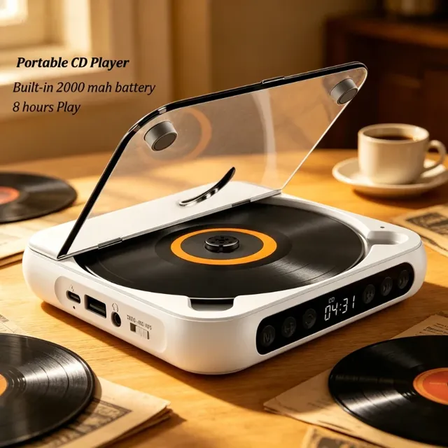 Portable CD Player Music Player CD Runner Desktop CD Runner with Dustproof LED 6 Modes A-B Repeat Timer Remote Control