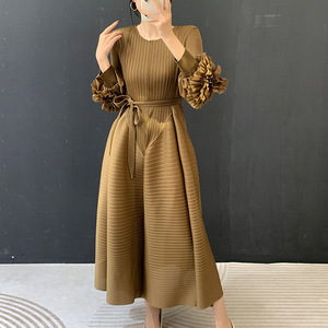 Nuovo Abito <span class=keywords><strong>Lungo</strong></span> Primaverile da Donna <span class=keywords><strong>Casual</strong></span> con <span class=keywords><strong>Maniche</strong></span> a Petalo, Gonna a Strati e <span class=keywords><strong>Maniche</strong></span> a Lanterna, Taglie Forti, Plissettato - Product Image 3