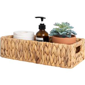 Panier de rangement tissé rectangulaire en lin fait main pour l'organisation du bureau - Product Image 1