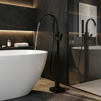 Baignoire autoportante en acrylique doré brossé avec robinetterie de douche intégrée